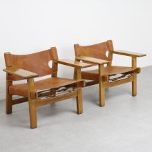 Vintage Borge Mogensen Spanish lounge chairs by Fredericia Denmark 1950s - Mid century Danish design leather oak 10