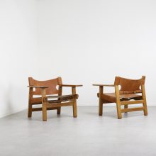 Vintage Borge Mogensen Spanish lounge chairs by Fredericia Denmark 1950s - Mid century Danish design leather oak 9