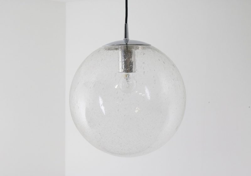 Large Peill & Putzler bubble glass german design hanging lamp 1970s - Mid century globe light 10