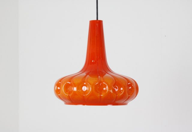 Large orange Peill & Putzler - mid century glass hanging lamp - retro oranje vintage design hanglampen 1