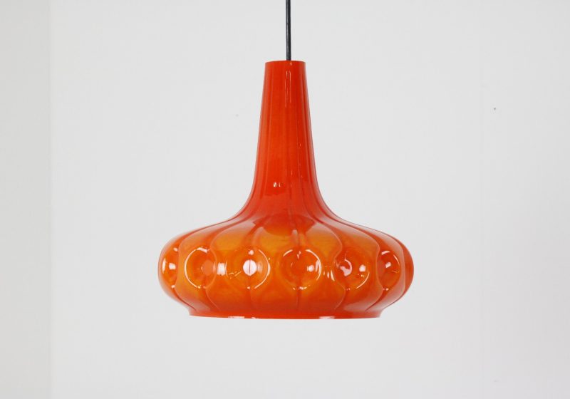 Large orange Peill & Putzler - mid century glass hanging lamp - retro oranje vintage design hanglampen 1