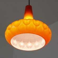 Large orange Peill & Putzler - mid century glass hanging lamp - retro oranje vintage design hanglampen 7