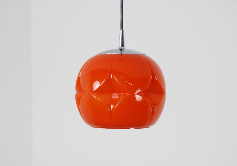 Orange Peill & Putzler - mid century glass hanging lamp - retro oranje vintage design hanglampen 1