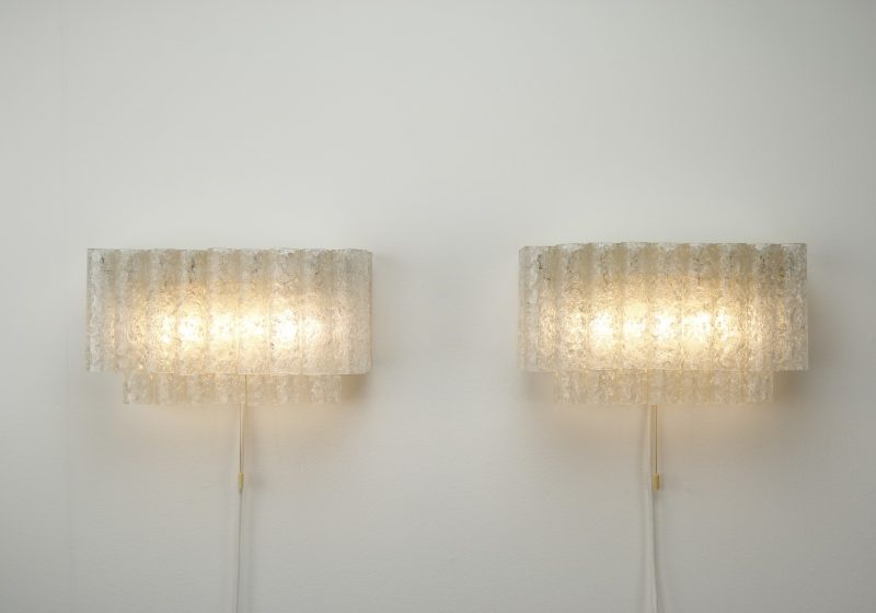 Pair of ice glass wall lamps by Doria Leuchten Germany 1960s - Mid century German design lighting - Vintage ijsglas wandlampen 6