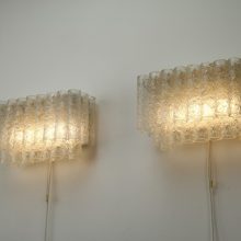 Pair of ice glass wall lamps by Doria Leuchten Germany 1960s - Mid century German design lighting - Vintage ijsglas wandlampen 7