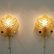 Barovier & Toso style Murano glass & brass wall sconces 1960s - Mid century Italian design wall lamps 7