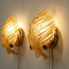 Barovier & Toso style Murano glass & brass wall sconces 1960s - Mid century Italian design wall lamps 8