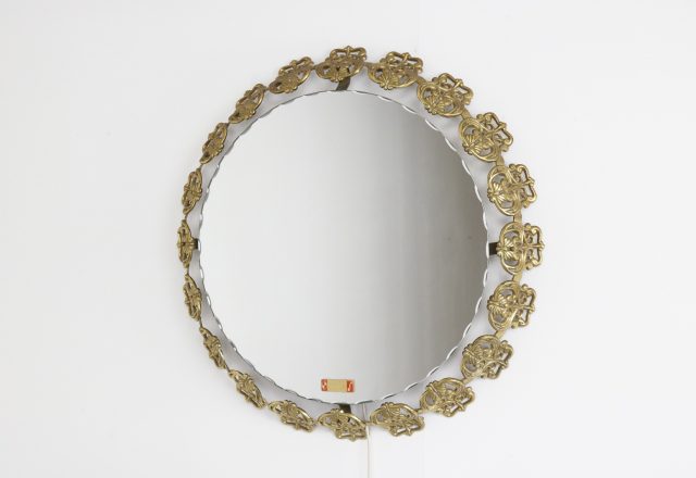 Large mid century brass illuminated mirror 1960s - Vintage design verlichte messign spiegel 6