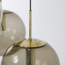 Vintage Glashutte Limburg Large brass smoked glass globe hanging lamps 1960s - Mid century large globe pendant lights 4