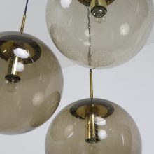 Vintage Glashutte Limburg Large brass smoked glass globe hanging lamps 1960s - Mid century large globe pendant lights 5