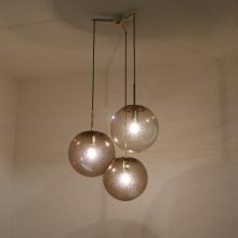 Vintage Glashutte Limburg Large brass smoked glass globe hanging lamps 1960s - Mid century large globe pendant lights 7