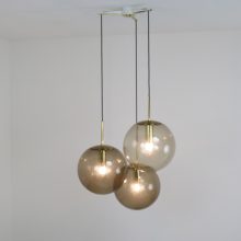 Vintage Glashutte Limburg Large brass smoked glass globe hanging lamps 1960s - Mid century large globe pendant lights 8