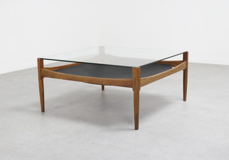 Kristian Vedel - Søren Willadsen Modus coffee table leather & teak 1960s - Mid century Danish design side table 1