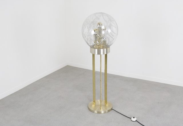 Large vintage Doria Leuchten floor lamp 1960s - Mid century brass glass hollywood regency lighting 3