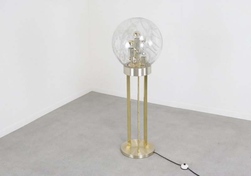 Large vintage Doria Leuchten floor lamp 1960s - Mid century brass glass hollywood regency lighting 3