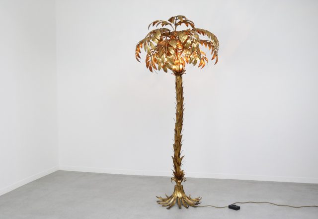 Large vintage Hans Kögl gilded palm tree floor lamp 1960s - Hollywood regency Maison Jansen Tomasso Barbi 1