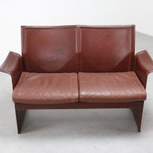 Tito Agnoli Matteo Grassi Korium 2 seater sofa in red leather, Italy 1970s - Mid century Italian design seating 3