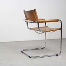 Vintage Mart Stam s34 cantilever Bauhaus dining chairs - Mid century saddle leather arm chairs 4