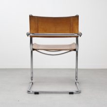 Vintage Mart Stam s34 cantilever Bauhaus dining chairs - Mid century saddle leather arm chairs 5