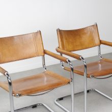 Vintage Mart Stam s34 cantilever Bauhaus dining chairs - Mid century saddle leather arm chairs 6