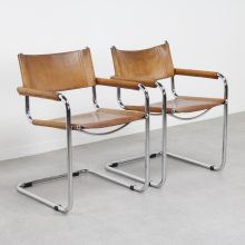 Vintage Mart Stam s34 cantilever Bauhaus dining chairs - Mid century saddle leather arm chairs 7