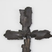 Large Brutalist cross in bronze - Mid century Brutalist wall sculpture 1960s - Vintage kruis wandsculptuur in brons 2