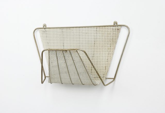 Mid century French perforated metal & brass magazine holder Mategot style 1950s 1