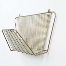 Mid century French perforated metal & brass magazine holder Mategot style 1950s 3