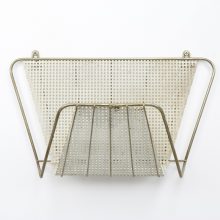 Mid century French perforated metal & brass magazine holder Mategot style 1950s 4