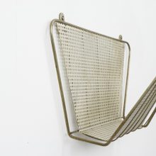 Mid century French perforated metal & brass magazine holder Mategot style 1950s 6