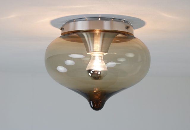 Vintage Dijkstra Lampen druppel ceiling lamp 1960s - Mid century Dutch design smoked glass flush mount 5