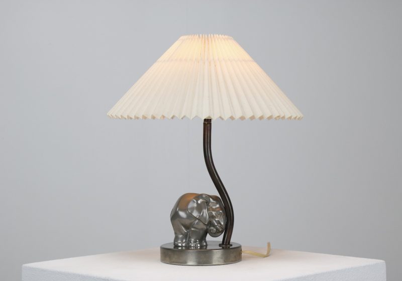 George Nilsson Gero 1930s Art Deco tinnen olifant tafellamp - Dutch modernist design elephant table lamp 8