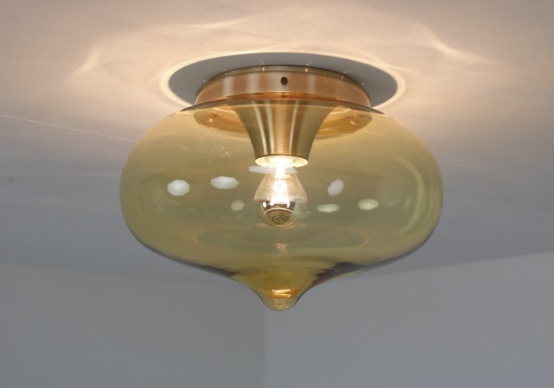 Large vintage Dijkstra Lampen druppel ceiling lamp 1960s - Mid century Dutch design smoked glass flush mount 1