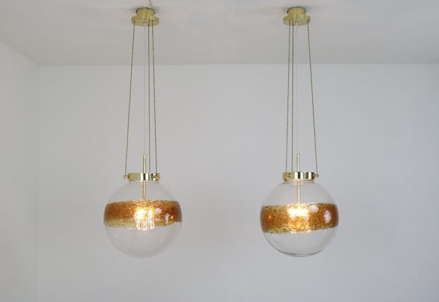 Murano glass & brass Kaiser Leuchten hanging lamps 1970s - Mid century German design lights - Vintage muranoglas hanglampen 1