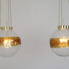 Murano glass & brass Kaiser Leuchten hanging lamps 1970s - Mid century German design lights - Vintage muranoglas hanglampen 2