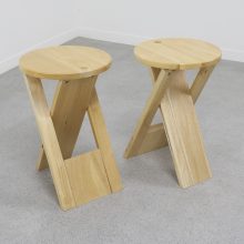 Pair of vintage TS folding stools - Roger Tallon - Sentou 1970s France - Mid century French design stool 1