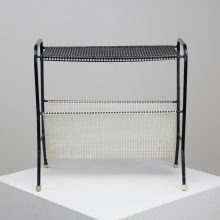 Vintage Tjerk Reijinga Pilastro Dutch design industrial perforated metal magazine rack 1960s - Vintage Nederlands design industrieel lectuurbak 1