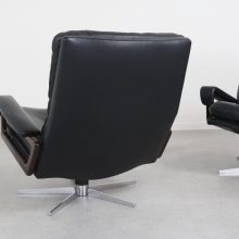 Vintage pair André Vandenbeuck King lounge chairs rosewood & leather 1960s Italy Strässle - Vintage Eames style fauteuils 10