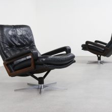 Vintage pair André Vandenbeuck King lounge chairs rosewood & leather 1960s Italy Strässle - Vintage Eames style fauteuils 2