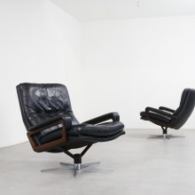 Vintage pair André Vandenbeuck King lounge chairs rosewood & leather 1960s Italy Strässle - Vintage Eames style fauteuils 4