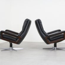 Vintage pair André Vandenbeuck King lounge chairs rosewood & leather 1960s Italy Strässle - Vintage Eames style fauteuils 8