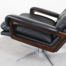 Vintage pair André Vandenbeuck King lounge chairs rosewood & leather 1960s Italy Strässle - Vintage Eames style fauteuils 9