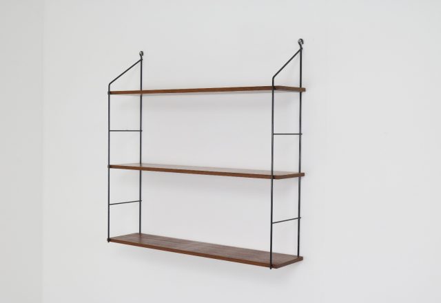 Vintage string wall unit solid teak & metal - Mid century Dutch : German design shelving unit 1960s 1