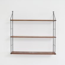 Vintage string wall unit solid teak & metal - Mid century Dutch : German design shelving unit 1960s 4