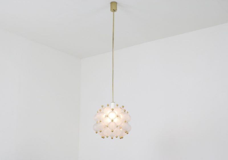 J T Kalmar Tulipan style brass glass ball chandelier - Mid century Austrian design hanging lamp 1960s 3