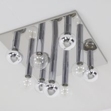 Large vintage Staff flush mount Motoko Ishii 1960s - Mid century chromed ceiling light 1