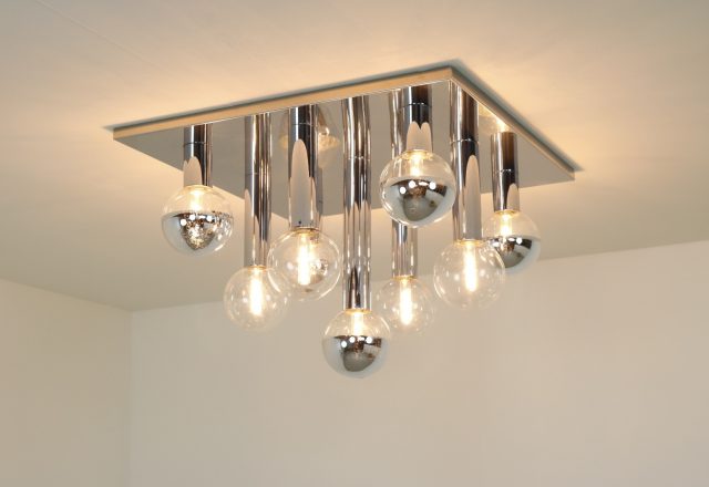 Large vintage Staff flush mount Motoko Ishii 1960s - Mid century chromed ceiling light 5