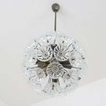 Vintage Neuco Swiss design crystal flower glass & brass sputnik chandelier hanging lamp 1960s Emil Stejnar style 6