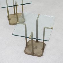 Vintage pair Peter Ghyczy T18 Pioneer series side tables - Mid century Dutch design brass glass 4