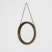 Uno & Östen Kristiansson Luxus - vintage round wall mirror wenge leather - Sweden 1960s 1